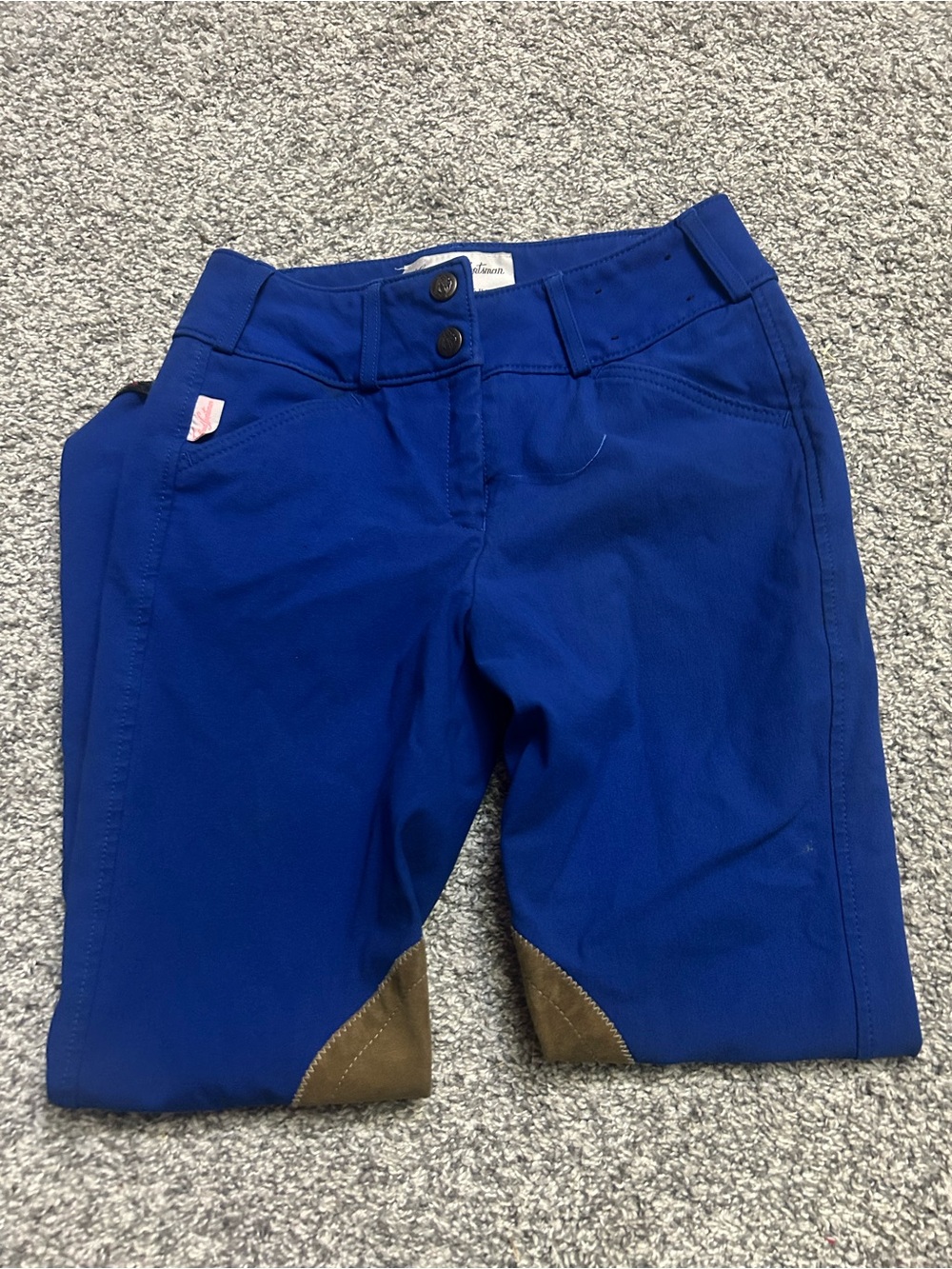 The Tailored Sportsman Kids Royal Blue Riding Breeches with Brown Knee Patches